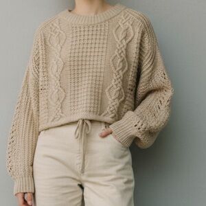 Gianni Bini SZ M Womens Alpaca Wool Blend Sweater Pullover Cable Knit Cropped